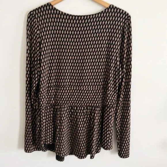 Anthropologie Meadow Rue Josalyn Brown Black Tie Front Diamond Print Top XL - Picture 3 of 6
